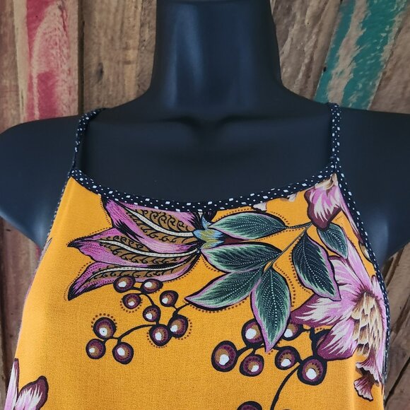 Farm Rio orange/purple florals side slits tunic/top/blouse Sz M - Picture 6 of 9